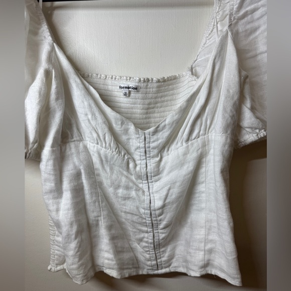Reformation Rome White 100% Linen Puff Sleeve Smocked Cropped Peasant Top 12 - Picture 4 of 16